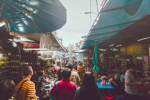 Crowded village shopping